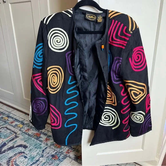 Vintage Allure Art to Wear Geometric Embroidered Ribbon Jacket 80s 90s Medium - Picture 4 of 4